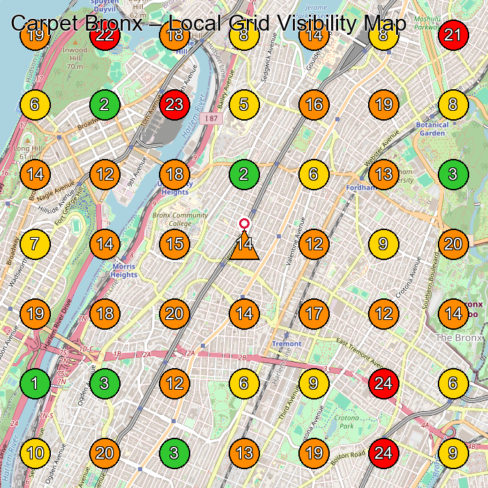 Carpet Bronx Carpet Cleaning Service GeoGrid ranking map for Bronx NY